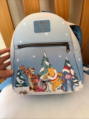 Disney Blue Winnie the Pooh Holiday Kids Mini Backpack